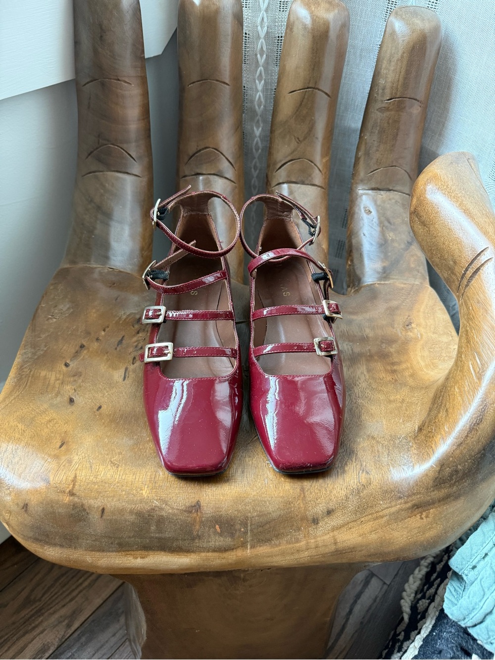 ALOHAS Burgundy Patent Multi-Strap Mary Jane Heels - Picture 2 of 5